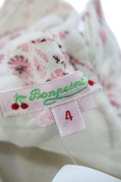 Bonpoint Girls Cotton Floral Collar Long Sleeve Shift Dress Pink Size 4