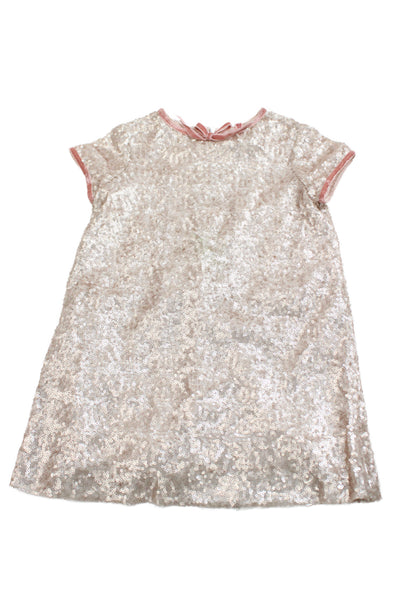 Bonpoint Girls Sequins Crew Neck Short Sleeve A-Line Dress Pink Size 4