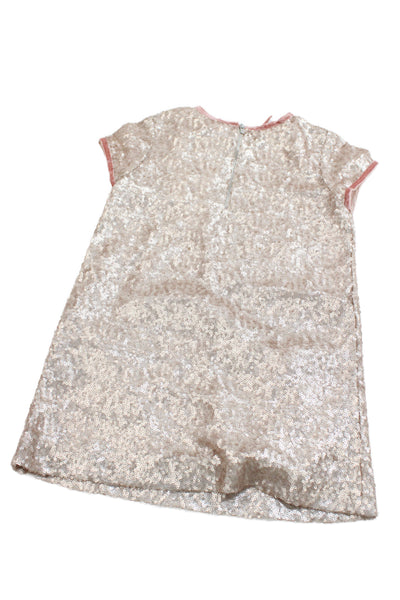Bonpoint Girls Sequins Crew Neck Short Sleeve A-Line Dress Pink Size 4