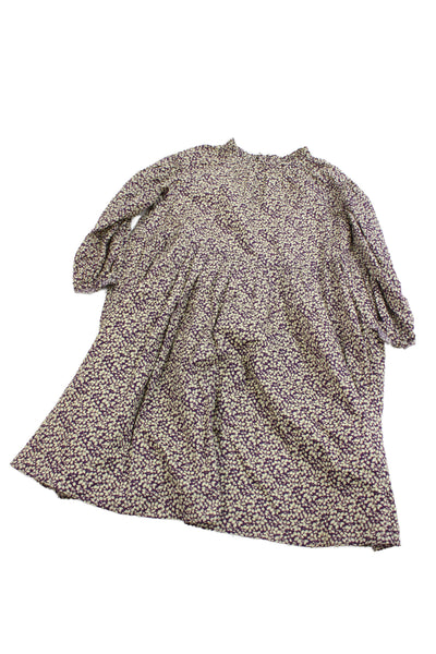 Bonpoint Girls Floral Print High Neck Long Sleeve A-Line Dress Purple Size 8