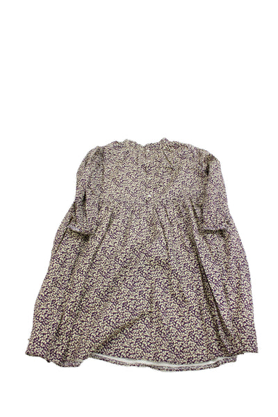 Bonpoint Girls Floral Print High Neck Long Sleeve A-Line Dress Purple Size 8
