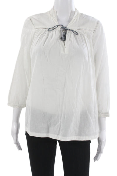 Zadig & Voltaire Womens Tunic Blouse White Tie 3/4 Sleeve Cotton Size XS