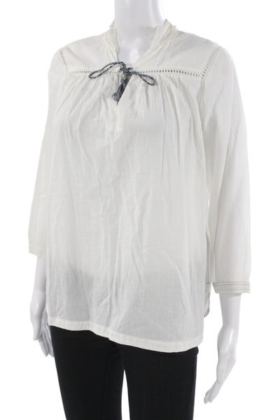 Zadig & Voltaire Womens Tunic Blouse White Tie 3/4 Sleeve Cotton Size XS