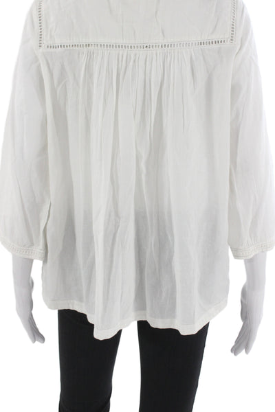 Zadig & Voltaire Womens Tunic Blouse White Tie 3/4 Sleeve Cotton Size XS