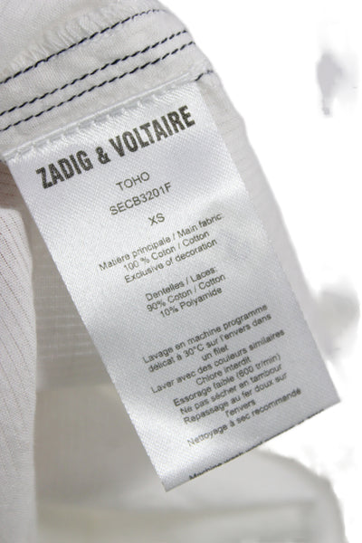 Zadig & Voltaire Womens Tunic Blouse White Tie 3/4 Sleeve Cotton Size XS