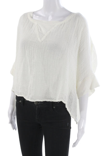 Sunday Womens Bohemian White V Neck Short Sleeve Linen Blend Blouse Size 3