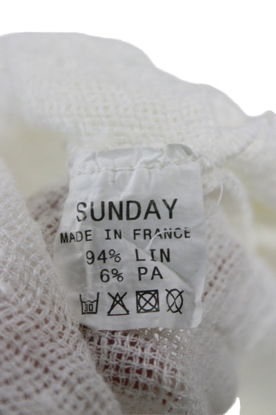 Sunday Womens Bohemian White V Neck Short Sleeve Linen Blend Blouse Size 3