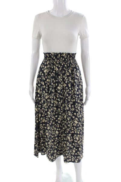 La Ligne Womens A-Line Silk Floral Knee Length Skirt Dark Blue Size XS