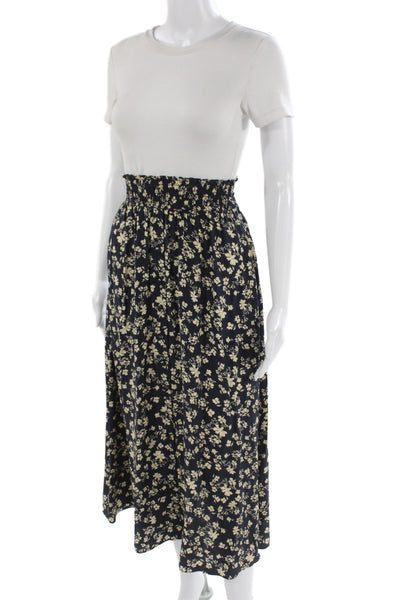 La Ligne Womens A-Line Silk Floral Knee Length Skirt Dark Blue Size XS