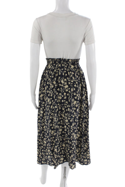 La Ligne Womens A-Line Silk Floral Knee Length Skirt Dark Blue Size XS