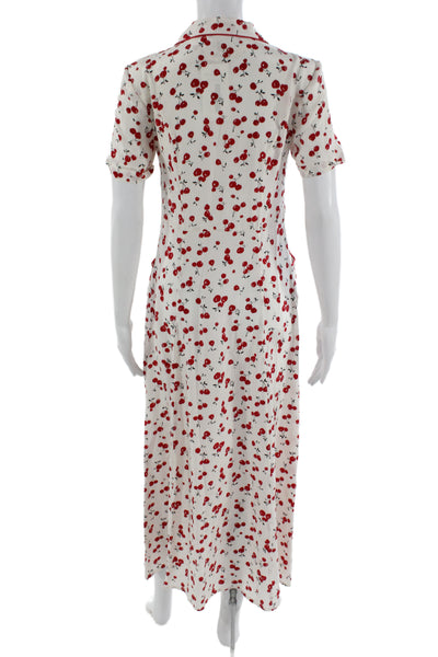 HVN Womens Red 100% Silk Collared Shirt Maxi Dress Short Sleeve Button Size 2