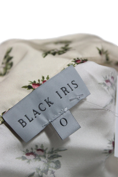 Black Iris Womens Maxi Shirt Dress Beige Silk Floral Short Sleeve Size 0