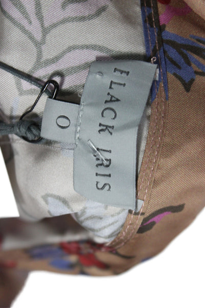 Black Iris Women Maxi Shirt Dress Tan Silk Floral Collared Short Sleeve Size 0