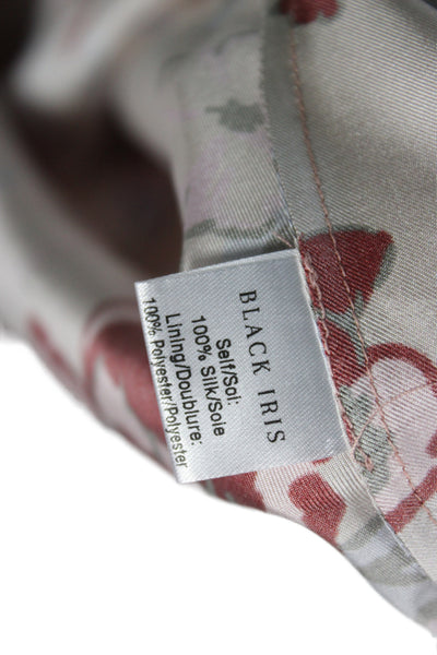 Black Iris Women Maxi Shirt Dress Tan Silk Floral Collared Short Sleeve Size 0