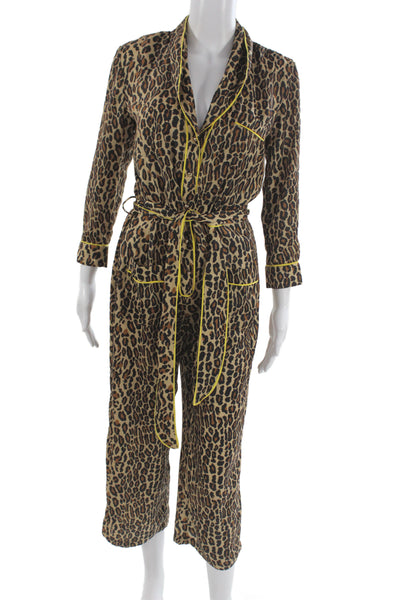Le Superbe Women Jumpsuit Beige Animal Print V-Neck Long Sleeve Size 0