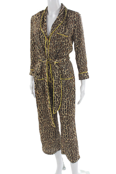 Le Superbe Women Jumpsuit Beige Animal Print V-Neck Long Sleeve Size 0