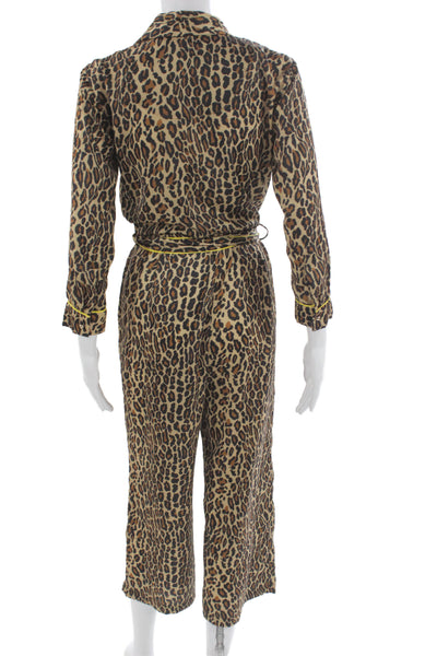 Le Superbe Women Jumpsuit Beige Animal Print V-Neck Long Sleeve Size 0