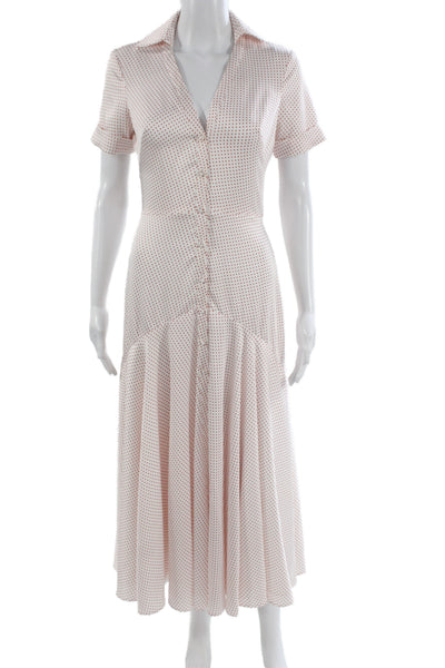 Alexis Womens Shirt Dress White Polka Dot Collared Short Sleeve Button Size XS