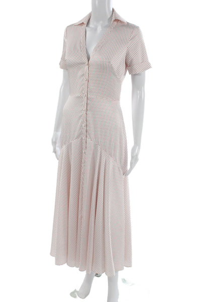 Alexis Womens Shirt Dress White Polka Dot Collared Short Sleeve Button Size XS