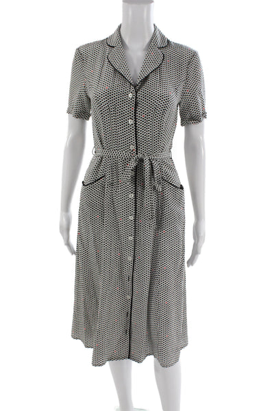 HVN Womens Silk Collared Shirt Dress Black Short Sleeve Knee Length Size 2