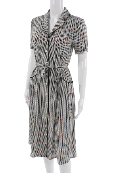 HVN Womens Silk Collared Shirt Dress Black Short Sleeve Knee Length Size 2