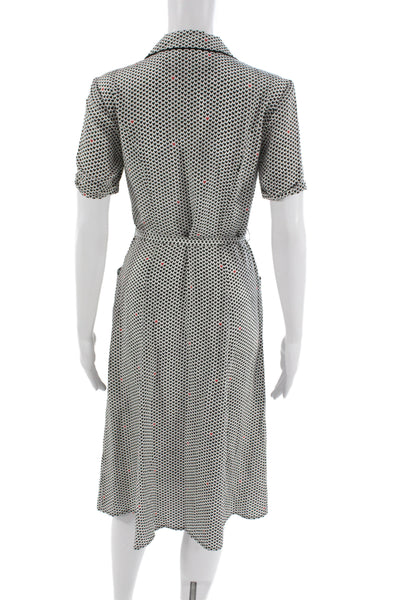 HVN Womens Silk Collared Shirt Dress Black Short Sleeve Knee Length Size 2