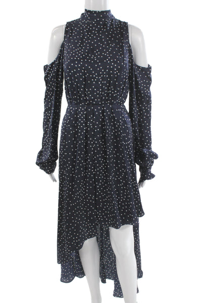 Magda Butrym Women Dark Blue Polka Dot High Neck Long Sleeve Maxi Dress Size 34