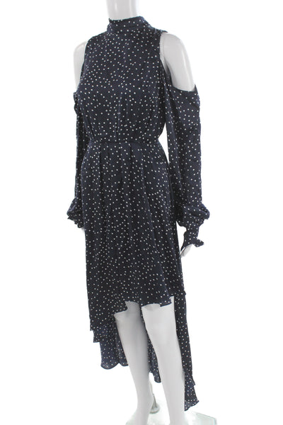 Magda Butrym Women Dark Blue Polka Dot High Neck Long Sleeve Maxi Dress Size 34