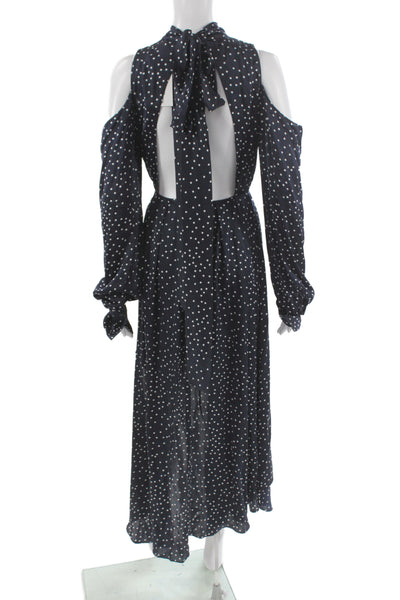 Magda Butrym Women Dark Blue Polka Dot High Neck Long Sleeve Maxi Dress Size 34