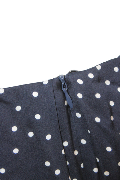 Magda Butrym Women Dark Blue Polka Dot High Neck Long Sleeve Maxi Dress Size 34