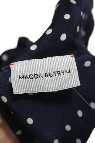 Magda Butrym Women Dark Blue Polka Dot High Neck Long Sleeve Maxi Dress Size 34