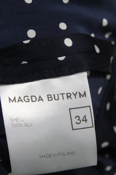 Magda Butrym Women Dark Blue Polka Dot High Neck Long Sleeve Maxi Dress Size 34