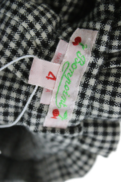 Bonpoint Girls Wool Gingham Pleated Knee Length A-Line Skirt Black Size 4