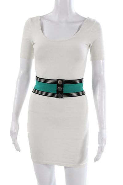 Missoni Womens Cotton Striped Snap Elastic Wide Belt Green Size 42