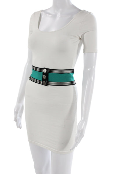 Missoni Womens Cotton Striped Snap Elastic Wide Belt Green Size 42