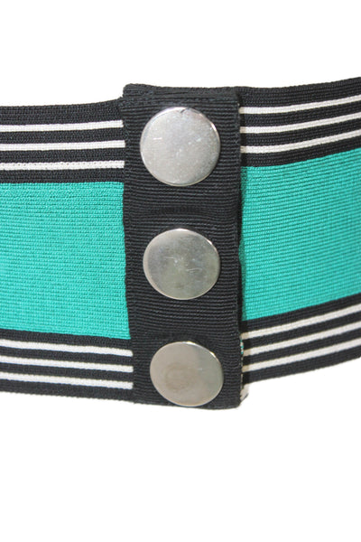 Missoni Womens Cotton Striped Snap Elastic Wide Belt Green Size 42