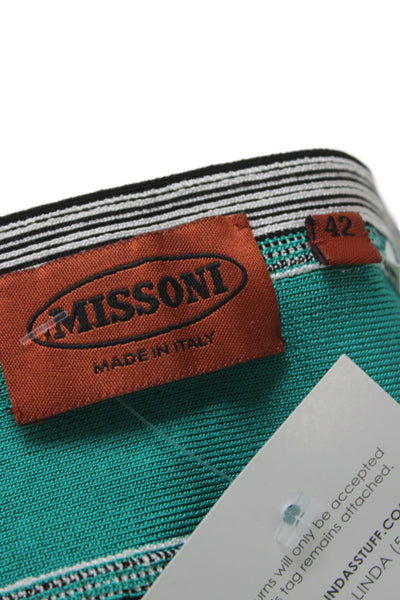 Missoni Womens Cotton Striped Snap Elastic Wide Belt Green Size 42