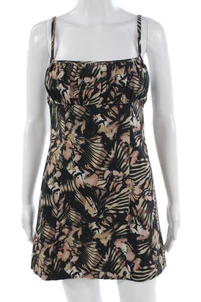 Free People Womens Black Floral Mini Slip Dress Square Neck Sleeveless Size S
