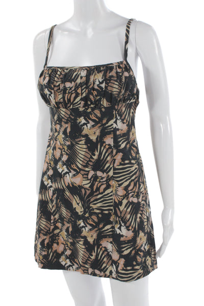 Free People Womens Black Floral Mini Slip Dress Square Neck Sleeveless Size S