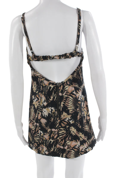 Free People Womens Black Floral Mini Slip Dress Square Neck Sleeveless Size S