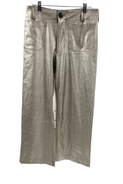Maeve Anthropologie Women Dress Pants Beige Metallic Button Solid Size 27