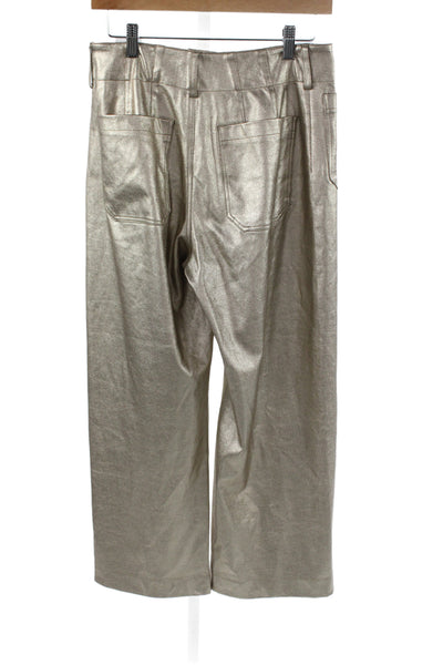 Maeve Anthropologie Women Dress Pants Beige Metallic Button Solid Size 27