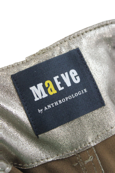 Maeve Anthropologie Women Dress Pants Beige Metallic Button Solid Size 27