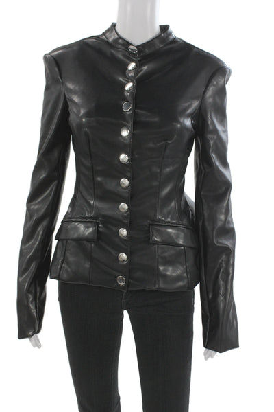 We Wore What Women Black Military Motorcycle PU Jacket Size S