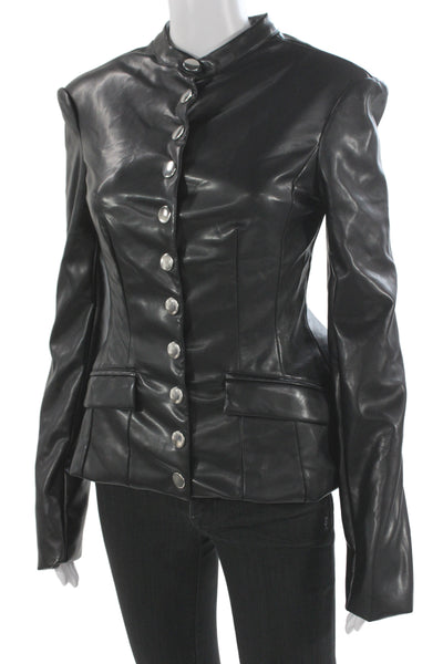 We Wore What Women Black Military Motorcycle PU Jacket Size S