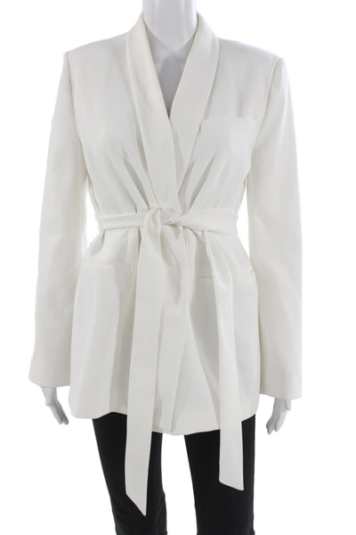 Zara Womens White Tie Blazer Long Sleeve Viscose Classic Size M