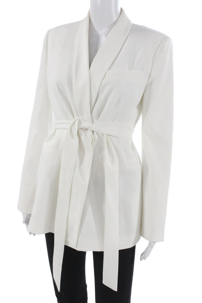 Zara Womens White Tie Blazer Long Sleeve Viscose Classic Size M