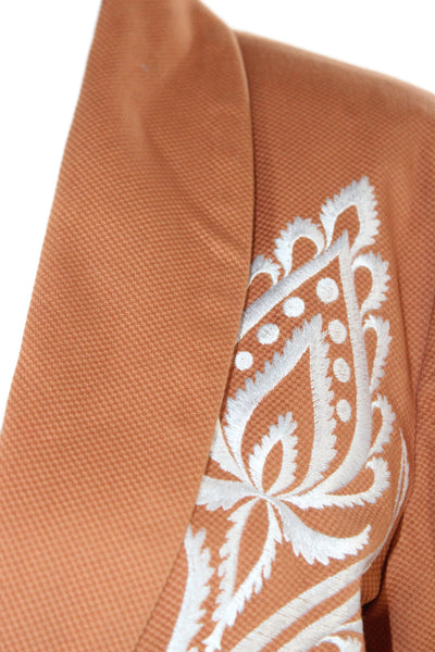 Bob Mackie Women Brown Paisley Blazer Long Sleeve Button Cotton Spandex Size S