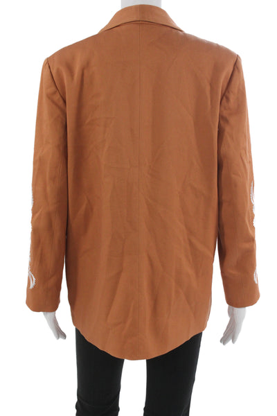 Bob Mackie Women Brown Paisley Blazer Long Sleeve Button Cotton Spandex Size S