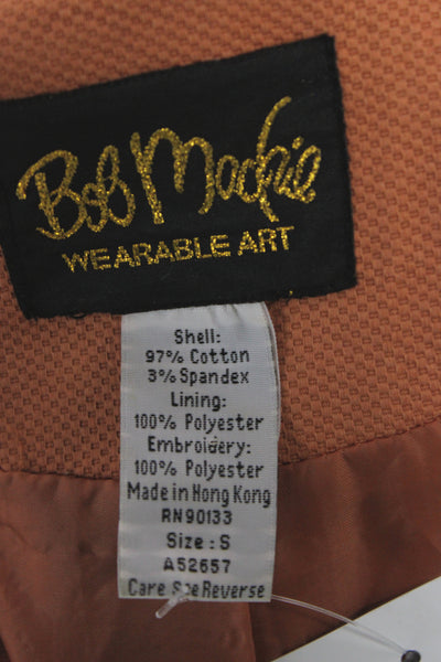 Bob Mackie Women Brown Paisley Blazer Long Sleeve Button Cotton Spandex Size S